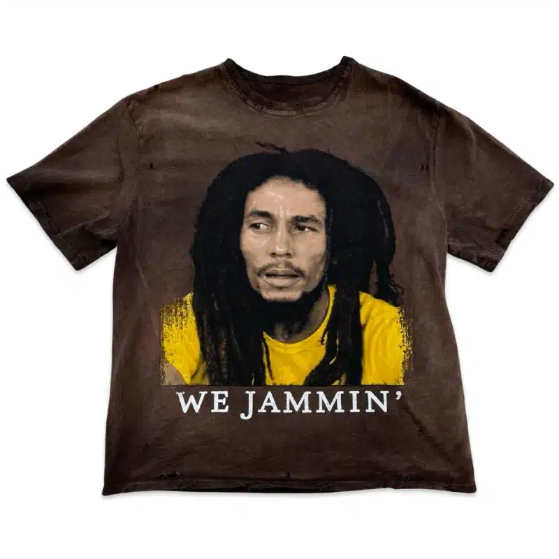 3a90cfe9-0544-4940-b776-b12ae6775aea.webp Raspberry Hills Bob Marley We Jammin Tee Washed Brown - Image 1
